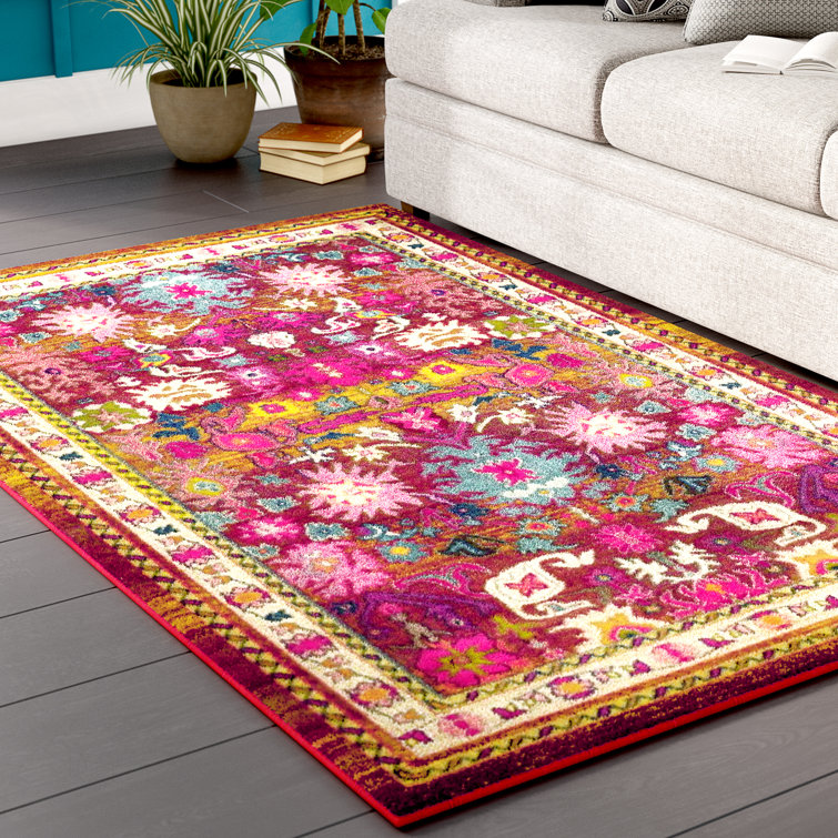 Langley Street Eddins Floral Area Rug in Burgundy/Blue & Reviews Wayfair
